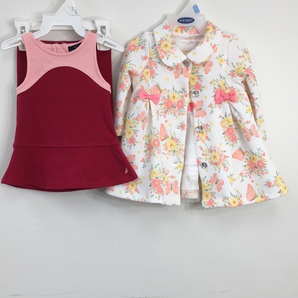 Nautica/Nannette Baby Floral Dress & Coat and 2 Piece Color Block Outfit Sz 0-3m
